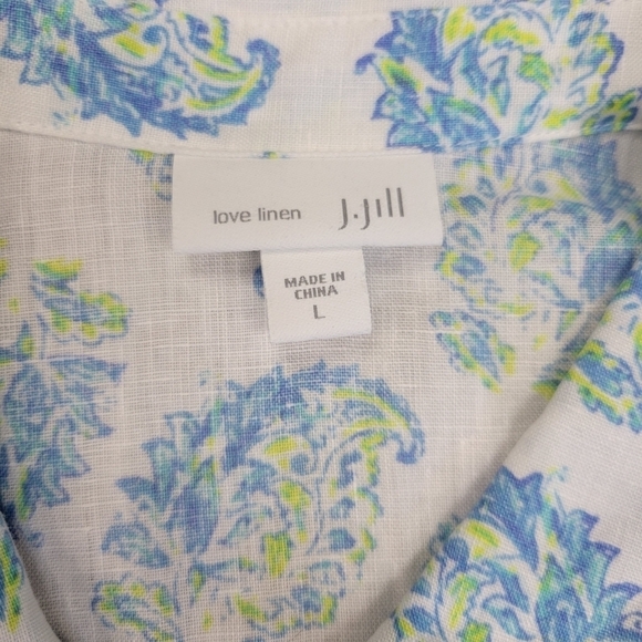 J. Jill Love Linen Blue Green Paisley Button Down Shirt Blouse Size Large - Picture 2 of 6